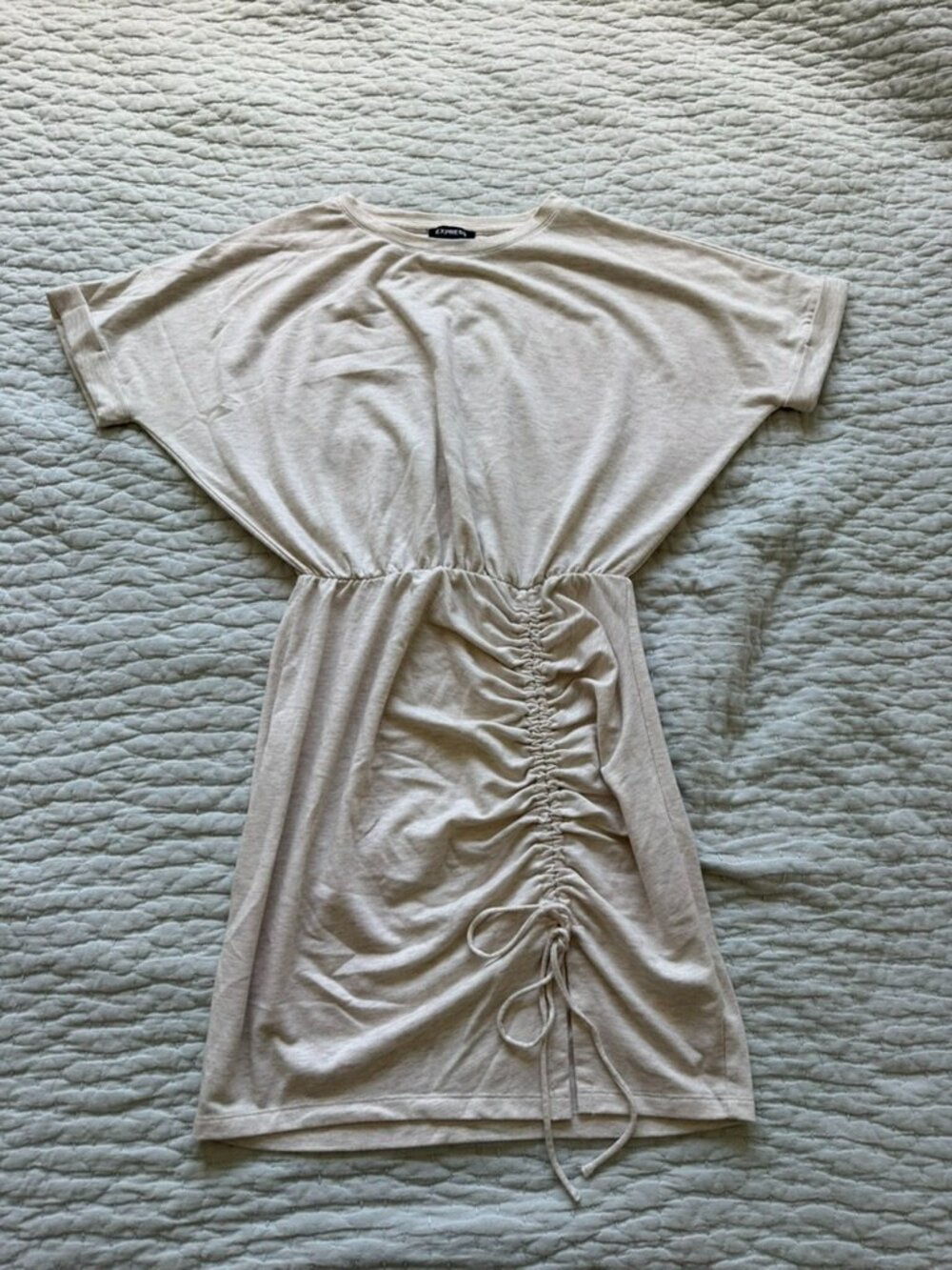 Express Beige Cinched Tie Detail T-Shirt Dress